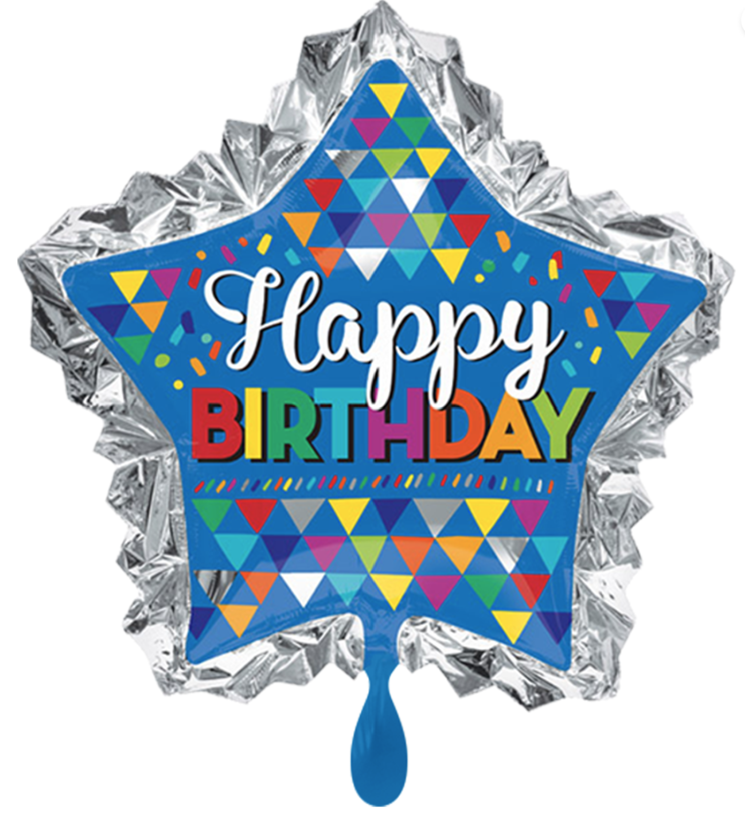 XXL Folienballon Figur - Happy Birthday, blau-silberner Stern - 86cm